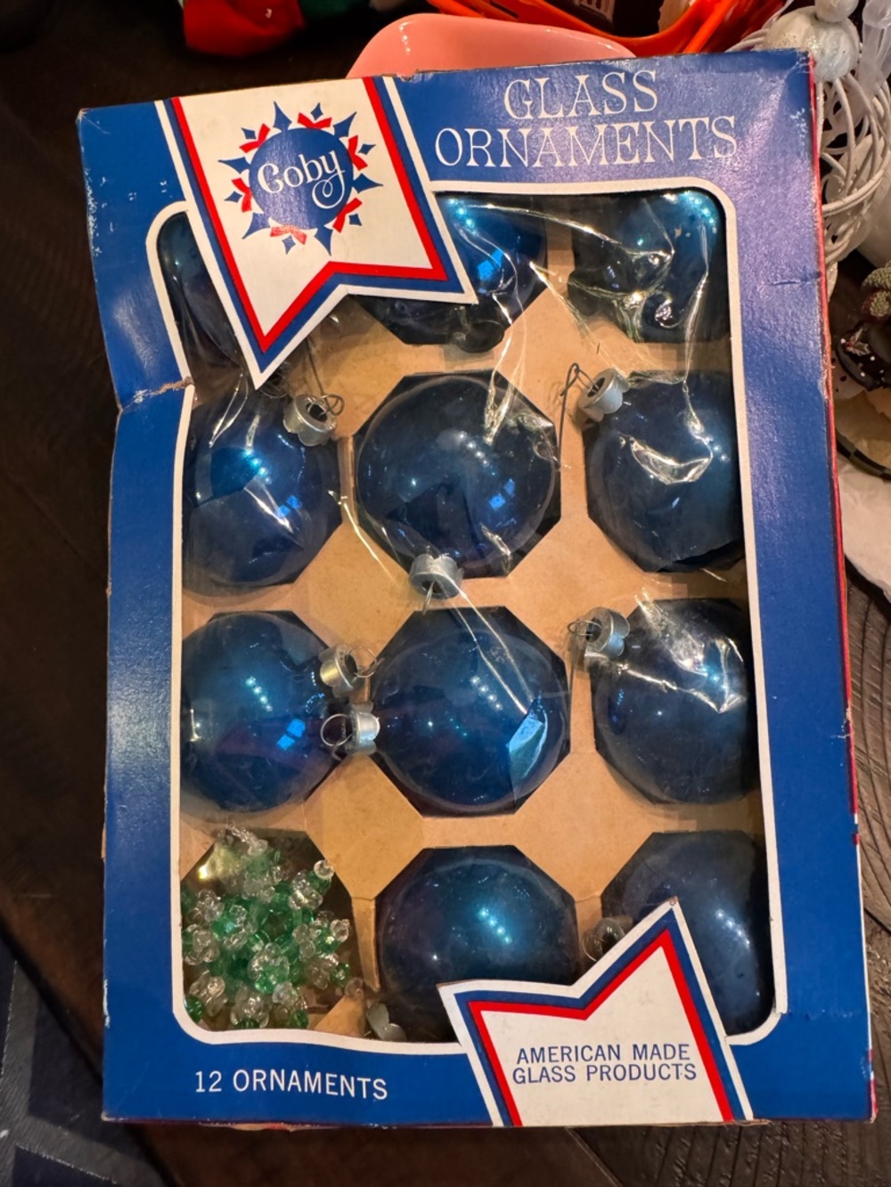 Coby Blue Glass Holiday Ornaments - Set of 11+ Bonus Handmade Ornament